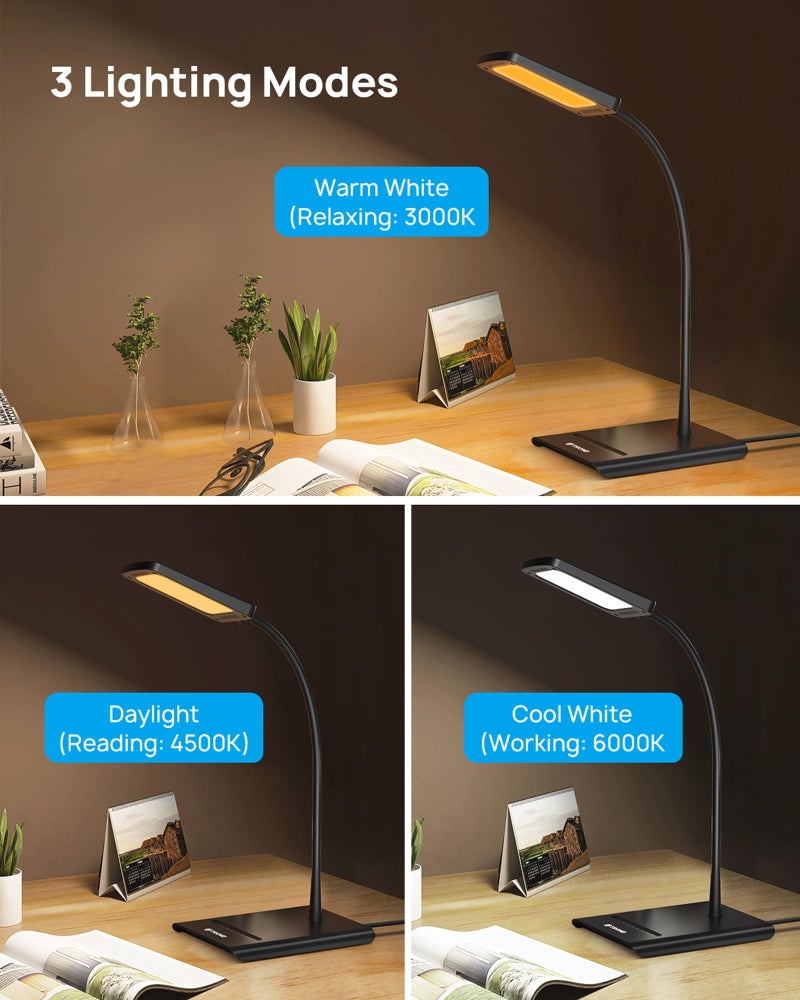 TROND Desk Lamp, Bright Dimmable Eye-Caring Table Lamp, 3 Color Modes 7 Brightness Levels, Flexible Gooseneck, Touch Control, Memory Function, Desk Light for Home Office Dorm Room Essentials - Image 4